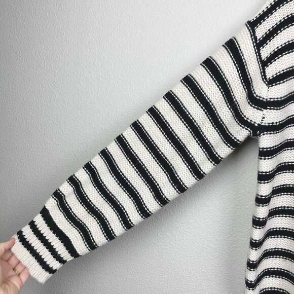 J.Crew Women's Medium Cable-Knit Mockneck Pullover Sweater Stripe Jewel Buttons - Picture 7 of 16